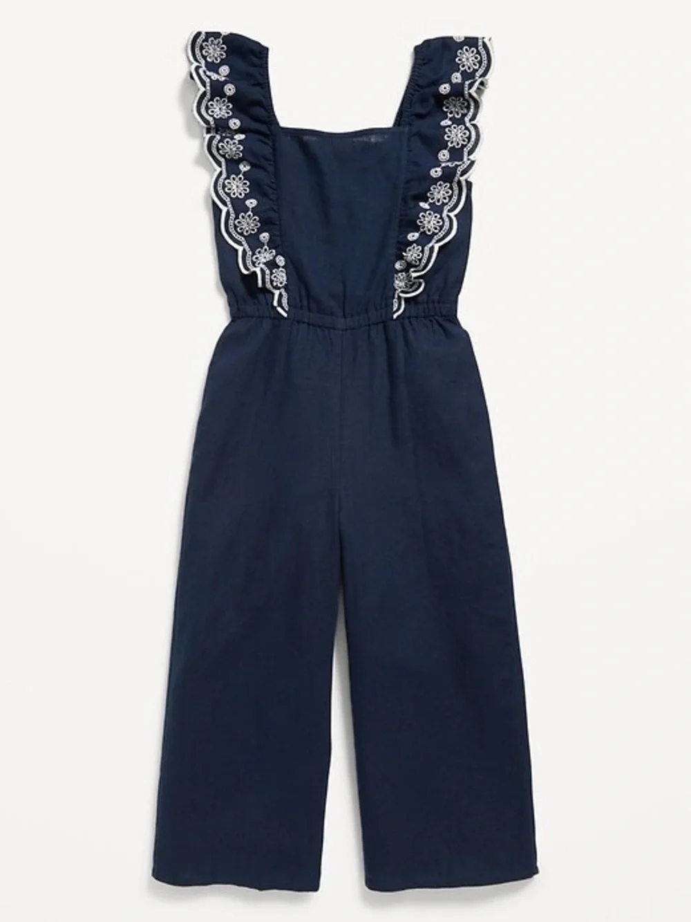 Old Navy Girls M(8y) Sleeveless Linen Blend Ruffle Embroidered Trim Jumpsuit